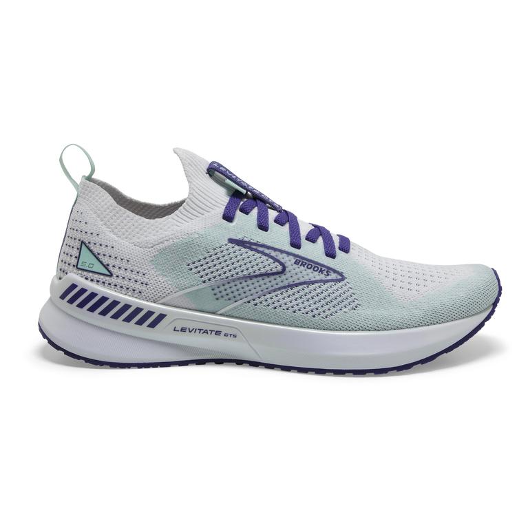 Brooks Levitate StealthFit GTS 5 Women's Road Running Shoes - White/Navy Blue/Yucca (36902-WUOC)